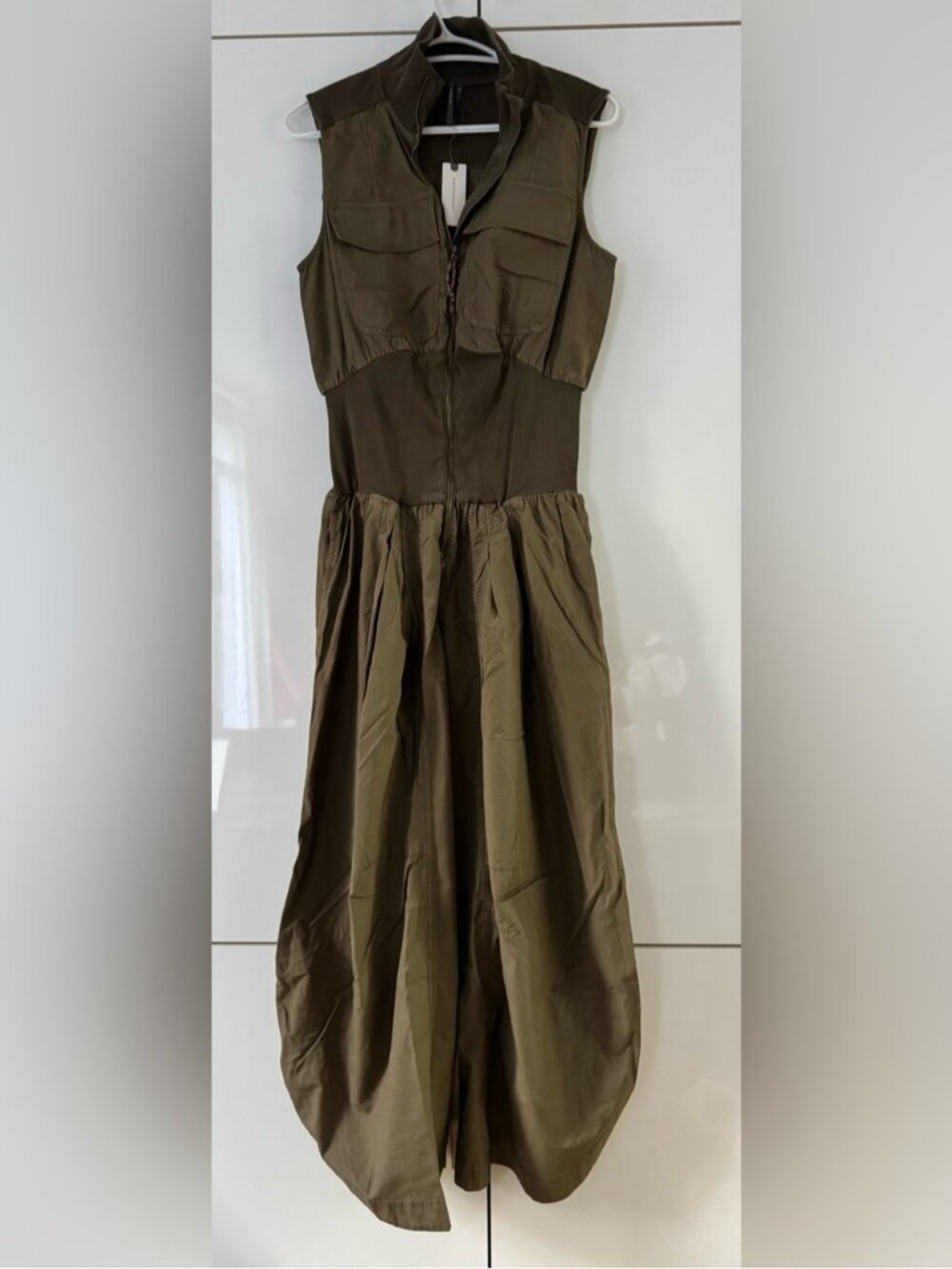 NWT Size XL - Anthropologie Mixed Media Vest Jumpsuit w Pockets Olive (US$ 178)